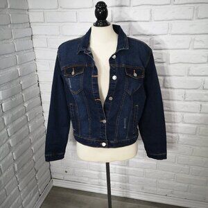 Moto Jeans Ladies Size XL Dark Wash Blue Button Front Jean Jacket